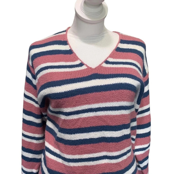 Cherokee Pullover Sweater Womens Pink Blue Striped Ribbed Long Sleeve Size XL - Picture 6 of 6